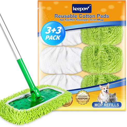 KEEPOW Reusable Dry Sweeping/Wet Mopping Cloths, Compatible with Swiffer Sweeper, 6-Pack Washable Microfiber