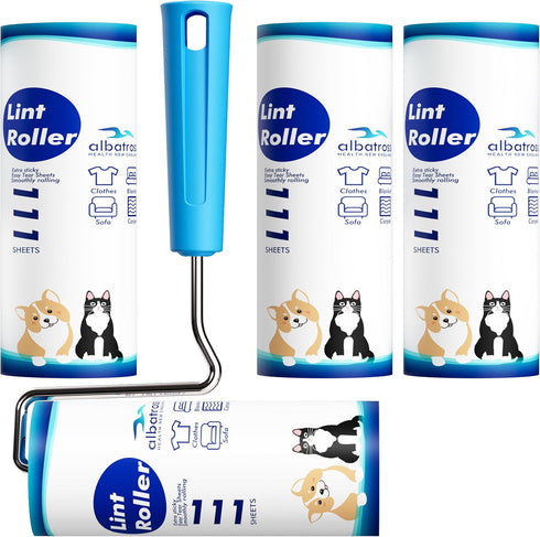 Large Surface Extra Sticky Lint Roller 6.3'', 444 Sheets Long Handle Pet Hair Remover for Clothes and Furniture