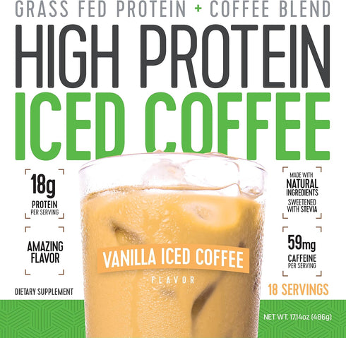 Iced Coffee - High Protein Keto Friendly with 18g Protein and 2g Carbs (18 Servings, Vanilla Latte)