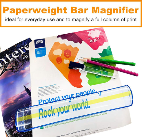MAGDEPO 3X Raised Bar Magnifier, 8" Dome Top Reading Magnifier with Stand for Low Vision Reading