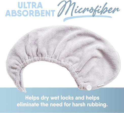 MICRODRY Ultra-Absorbent Hair Towel Wrap, Quick-Drying Microfiber Hair Towels, Machine-Washable, One Size Fits All,