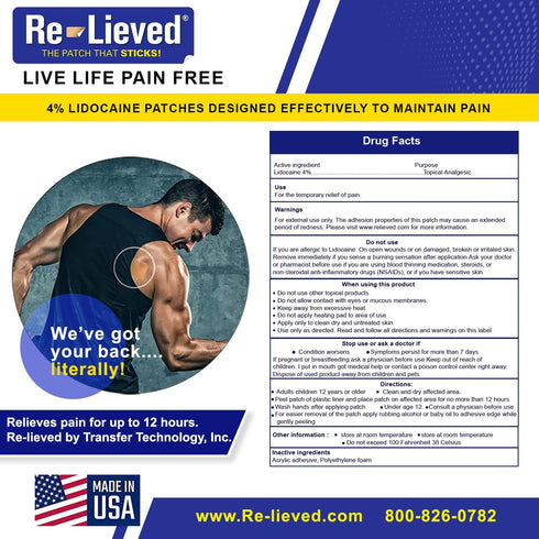 4% Lidocaine Patches Maximum Strength - Water Resistant, USA Made Pain Relief Patches for Back, Joints, Muscle