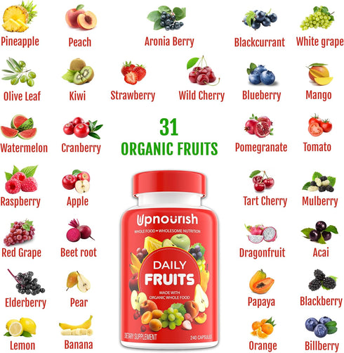 UpNourish Organic Fruits and Veggies Supplement, 480 Capsules for Diet Balance and Energy