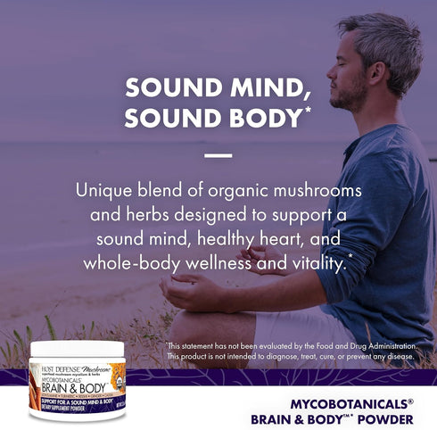 Host Defense MycoBotanicals Brain & Body Powder - 3.5 oz Supplement with Lion's Mane & Reishi for Memory & Focus