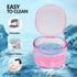 Transparent Pink Travel Denture Case with Brush, Leak Proof Denture Cleaning Container for False Teeth