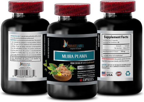 Private Label 2200Mg 3 180 energy supplements for men - MUIRA PUAMA EXTRACT - MALE ENHANCEMENT - energy boost - muira