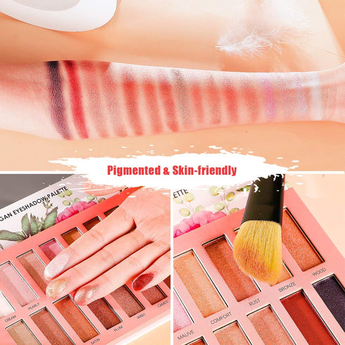 Vegan Nude Eyeshadow Palette, 16 Shades, High Pigmented Long Lasting Shimmer