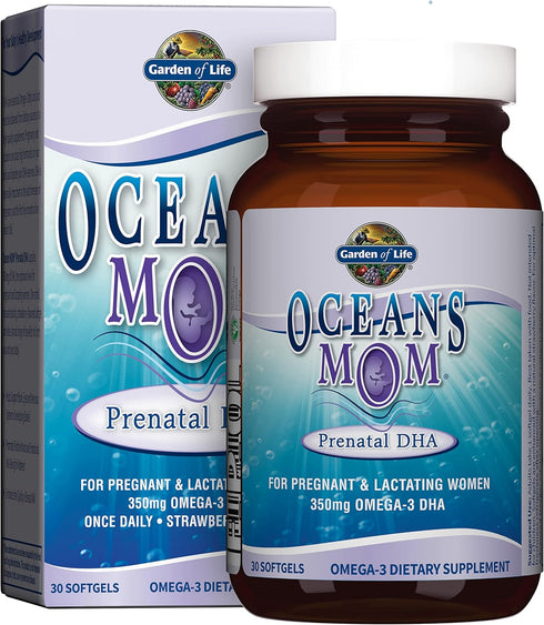 Garden of Life Oceans Mom Prenatal Fish Oil DHA, 30 Small Softgels for Pregnancy Support