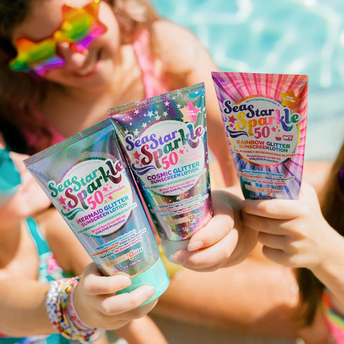 Seastar Sparkle - Rainbow Party Cake Scented Glitter Sunscreen, SPF 50, Biodegradable, Kids Lotion, Made in USA