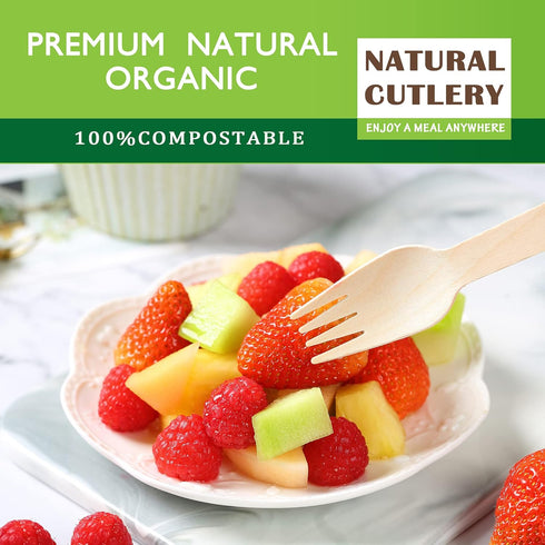 Disposable Wooden Forks - Pack of 100, 6.5" Length - Biodegradable Natural Utensils for Parties, Camping, Weddings