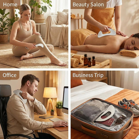 HTHLNG Stainless Steel Gua Sha Muscle Scraping Tool, Ergonomic Body Massage Scraper with Smooth Curved Edge, Handheld