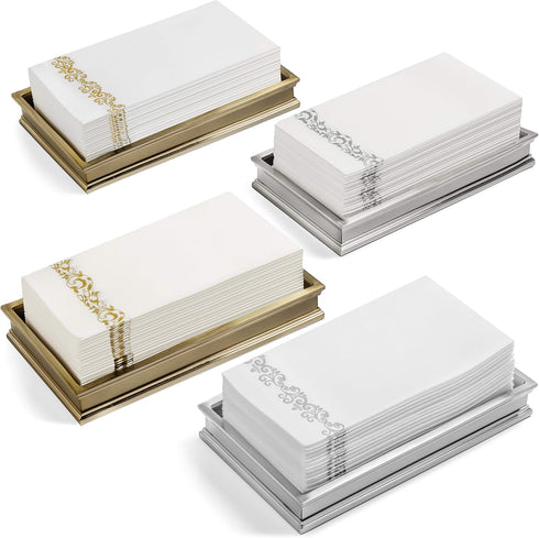 AH AMERICAN HOMESTEAD Disposable Paper Hand Towels - White Linen-Like Napkins for Guest Bathroom & Parties (Gold