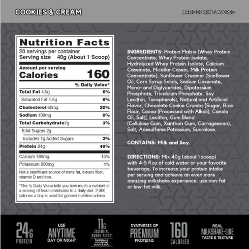 BSN SYNTHA-6 Edge Protein Powder - Hydrolyzed Whey, Low Sugar, 24g Protein, Cookies N Cream, 28 Servings