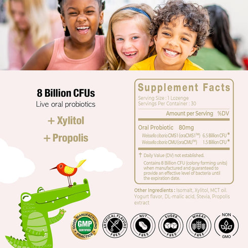 Kids Dental Probiotics, 8 Billion CFU for Oral Health, Sugar Free Yogurt Flavor