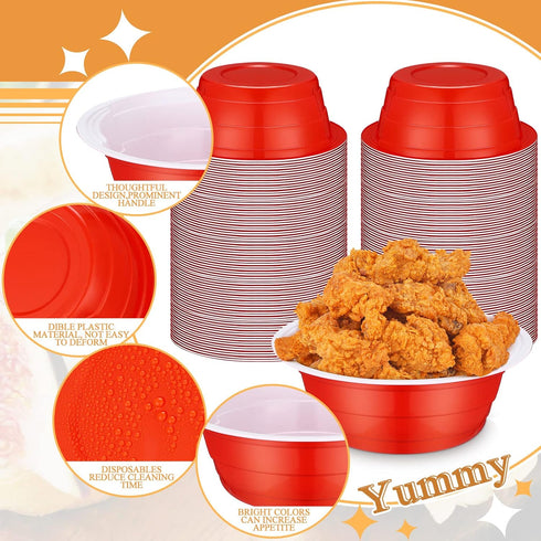 Gejoy Plastic Bowls 23 oz Disposable Snack Bowls, Salad Bowls for Graduation, Wedding, Birthday Parties, Red, 50 Pcs