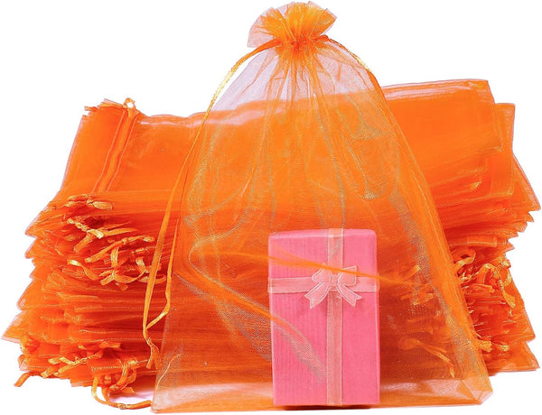 UHANGETH 100 Pcs 6x9 Inch Orange Drawstring Organza Gift Bags, Jewelry Party Wedding Favor Pouches