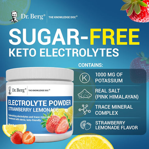 Dr. Berg Zero Sugar Hydration Keto Electrolyte Powder with 1000 mg Potassium & Pink Himalayan Salt - Strawberry