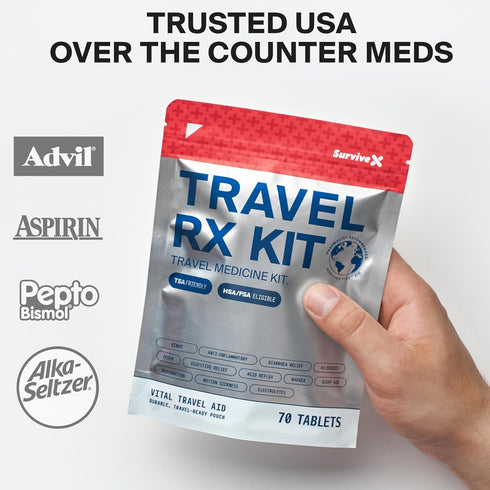 Pack Over-the-Counter Packets SurviveX Travel Medicine Kit - Compact TSA-Approved Medication for Travel, Camping