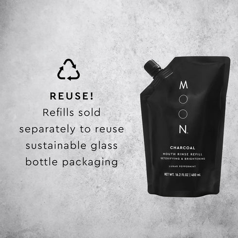 MOON Charcoal Mouth Rinse, Fluoride-Free Mouthwash for Adults, Freshens Breath, Lunar Peppermint Flavor, 16 oz