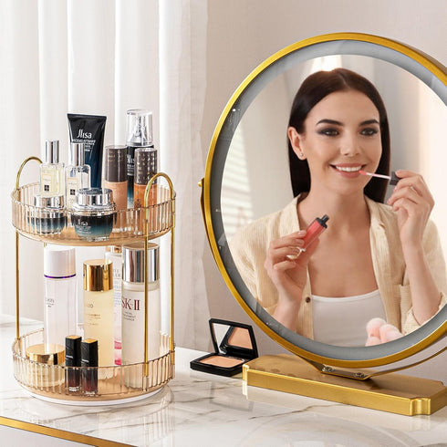 Makeup Organizer for Vanity, 360° Rotating Bathroom Organizer, High-Capacity Skincare Organizer for Dresser Countertop