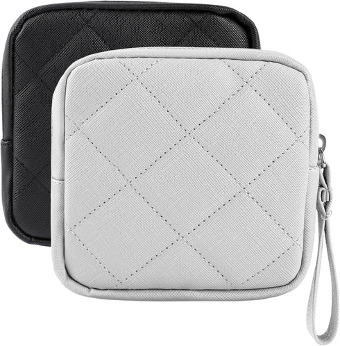 2 Pcs Period Bag, Sanitary Napkin Storage Pouch, Portable Menstrual Pad Tampon Organizer for Teen Girls Women (Black &