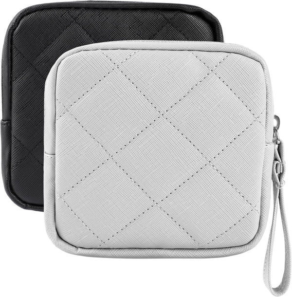 2 Pcs Period Bag, Sanitary Napkin Storage Pouch, Portable Menstrual Pad Tampon Organizer for Teen Girls Women (Black &