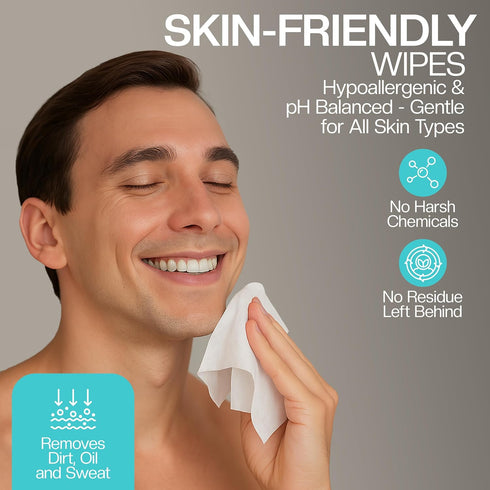 The Nobleman Men's Cooling Face + Body Cleansing Wipes, Eucalyptus - 30 Count