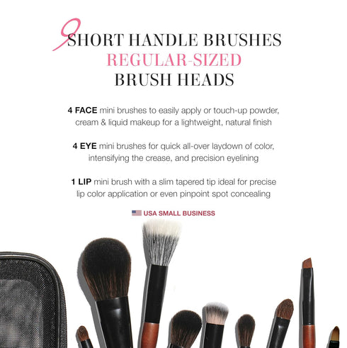 Cosme 9 FULL FACE MINI TRAVEL Make Up Brush Set: Natural Coverage Makeup Brushes Set & Brush Case. Travel Makeup Brushes in Synthetic & Natural Hair Make up Brush inspired by Japanese Makeup Brushes