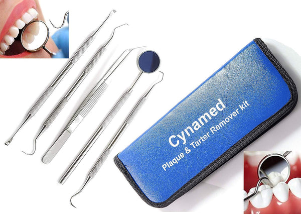 Dental Hygiene Set of 5 - Stainless Steel Tarter Scraper, Toothpick, Mouth Mirror, Ideal for Personal Use