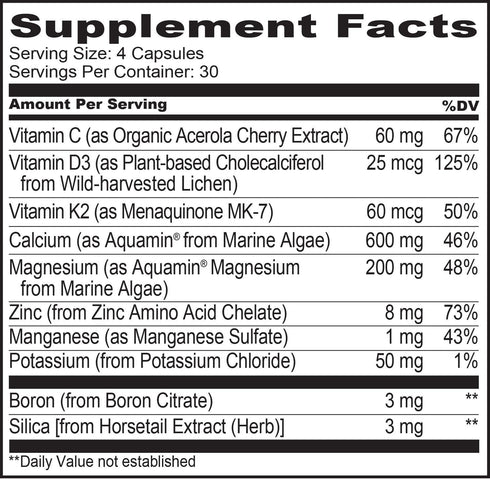 NATURELO Calcium Supplement for Bone Strength with 600mg Calcium, Vitamin D3, K2, C, Magnesium, Zinc - 120 Vegetarian