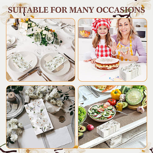 Outus 200 3 (7.9 4.3 Inch Pcs Floral White Magnolia Guest Napkins Ply Spring Flower Dinner Hand Napkin Blossom