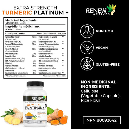 Renew Actives Turmeric Platinum - Antioxidant Source & Liver Protectant, Promotes Digestive Health, 120 Capsules