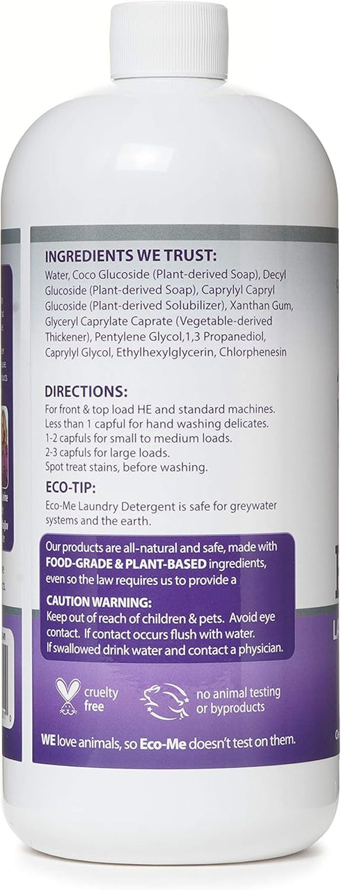 Eco-me Plant Based Concentrated Laundry Detergent, Unscented, 32 Fl Oz - Fragrance-Free and Clear