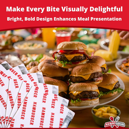 Retro Grease Proof Burger Wrappers - 50 Pk, BPA Free Cookout Supply, Large Insulated Hamburger Bags for BBQ