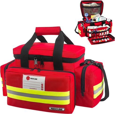 REDCUBE Emergency Bag - First Aid Empty Bags, Professional Multiple Compartment Kit Carrier for Emergency Medical