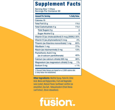Bariatric Fusion Bariatric Calcium Chews | Lemon | Calcium Citrate with Vitamin D3 & Energy Soft Chews Bariatric Vitamin | Sugar Free Calcium Citrate Chewable | Calcium Citrate 500mg | 60 Count