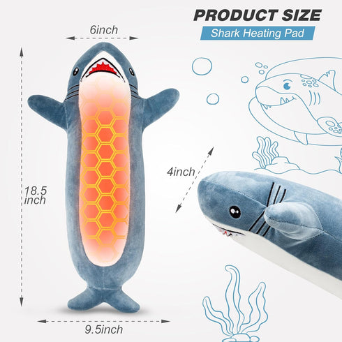 Shark Heating Pad for Period Cramps & Menstrual Pain Relief, Cute Heated Stuffed Animal Heating Pad Plush, Portable USB