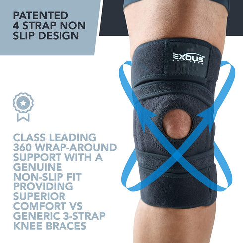 Knee Brace for Meniscus Tear Support, Arthritis Acl, Mcl Pain, Patented 4-way Adjustable Wraparound Strap, Medium Size