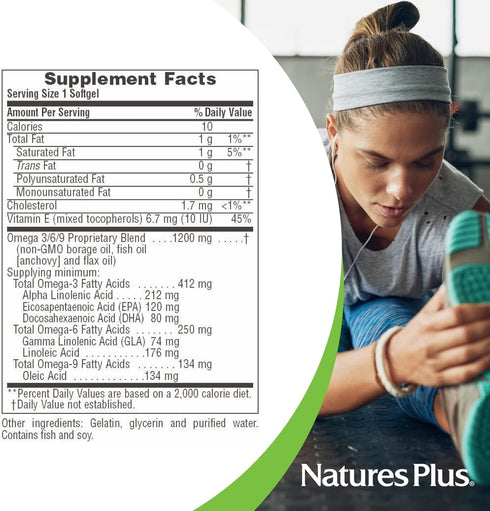 Natures Plus Ultra Omega 3 6 9-1200 mg, 60 Softgels - Borage Oil, Fish Oil, Flax Oil Supplement, Gluten-Free - 60 Servings