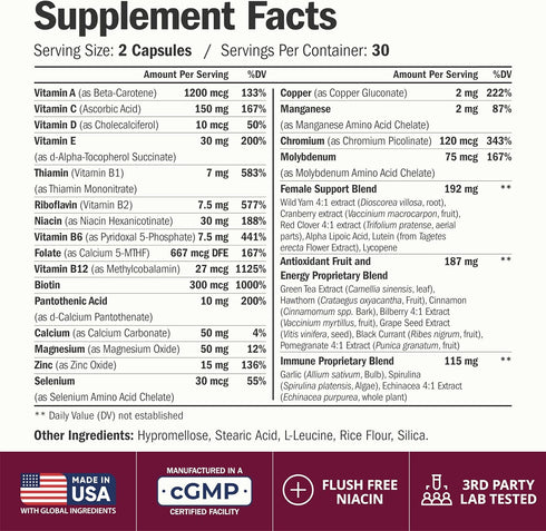 Immune 60 Multivitamin for Women with Methylated Vitamins and Chelated Minerals for Energy, Focus and Health Premium