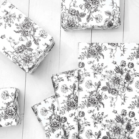 JarThenaAMCS 100 Sheets Black Floral Tissue Paper, Vintage Chinoiserie Gift Wrapping Paper for DIY Crafts