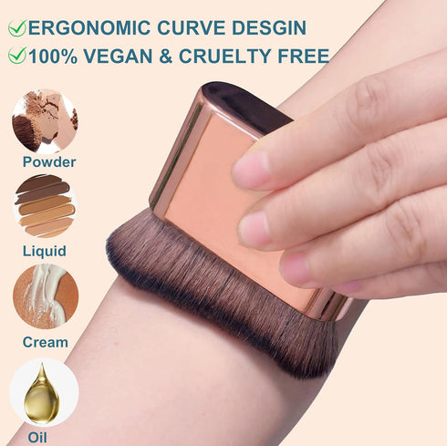 Professional Kabuki Foundation Brush, Makeup Brush for Self Tanner, Cream, Powder, Liquid Makeup (Pink Gold)