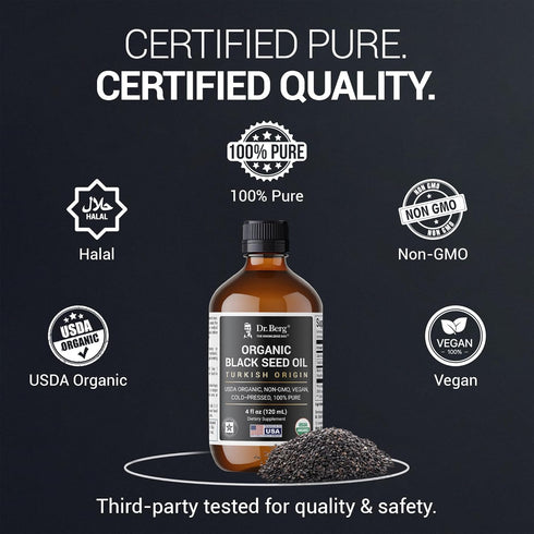 Immune 4 oz Dr. Berg Black Seed Oil Organic Cold Pressed Pure Nigella Sativa Black Cumin Oil USDA Organic, Halal, Vegan