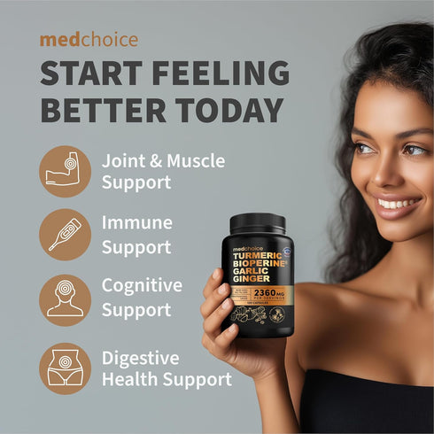 4-in-1 Turmeric and Garlic Supplements - 2360 mg Turmeric Ginger Root Capsules with Garlic for Joint, Digestion &
