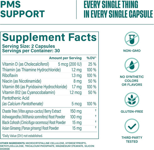 HABIT PMS Support Supplement for Women - 60 Capsules for Hormone Balance & Mood Support, Non-GMO.