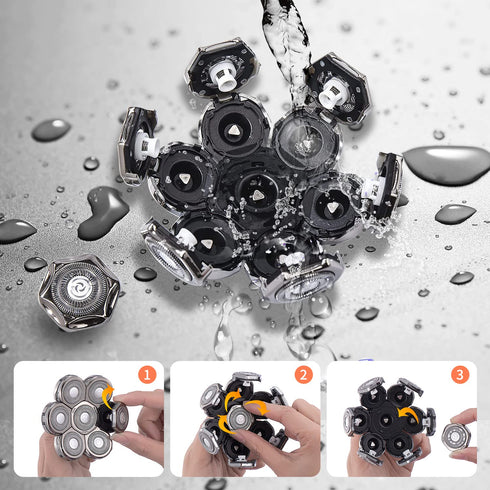 Replacement Head for Electric Shaver, Mens Electric Razor Head 6D, Wet & Dry Bald Shavers Blades Waterproof