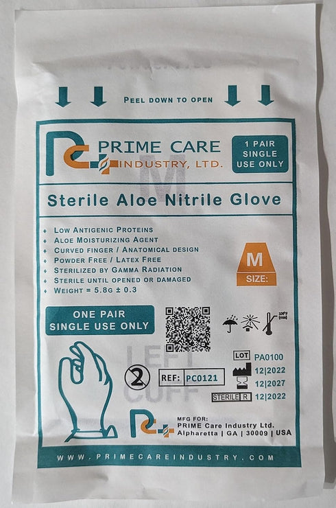 Prime Care 25 Sterile Aloe Nitrile (Box pairs)