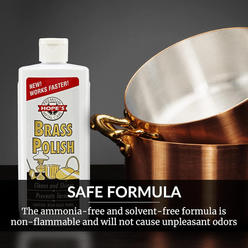 HOPE'S Brass Polish and Cleaner, 8 oz, Pack of 2 - Safe for Brass, Copper, Chrome, and Sterling Silver