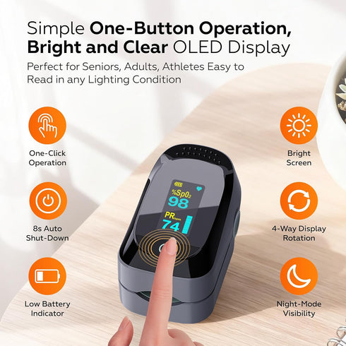 SpO2 O2 4-Way 40H (C101A2) Fingertip Pulse Oximeter, Blood Oxygen Monitor Sensor & Heart Rate Monitor, Pulse Ox with PI