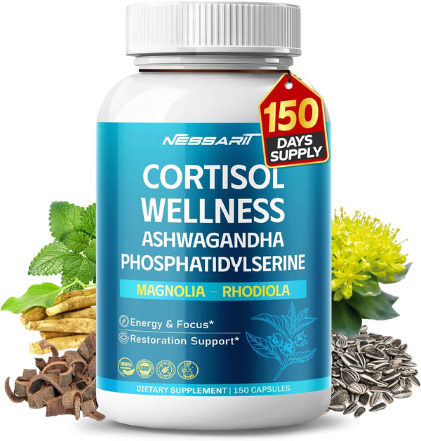 NESSARIT CORTISOL Wellness Ashwagandha 14-in-1 Natural Blend with Phosphatidylserine Magnolia Rhodiola St. John's